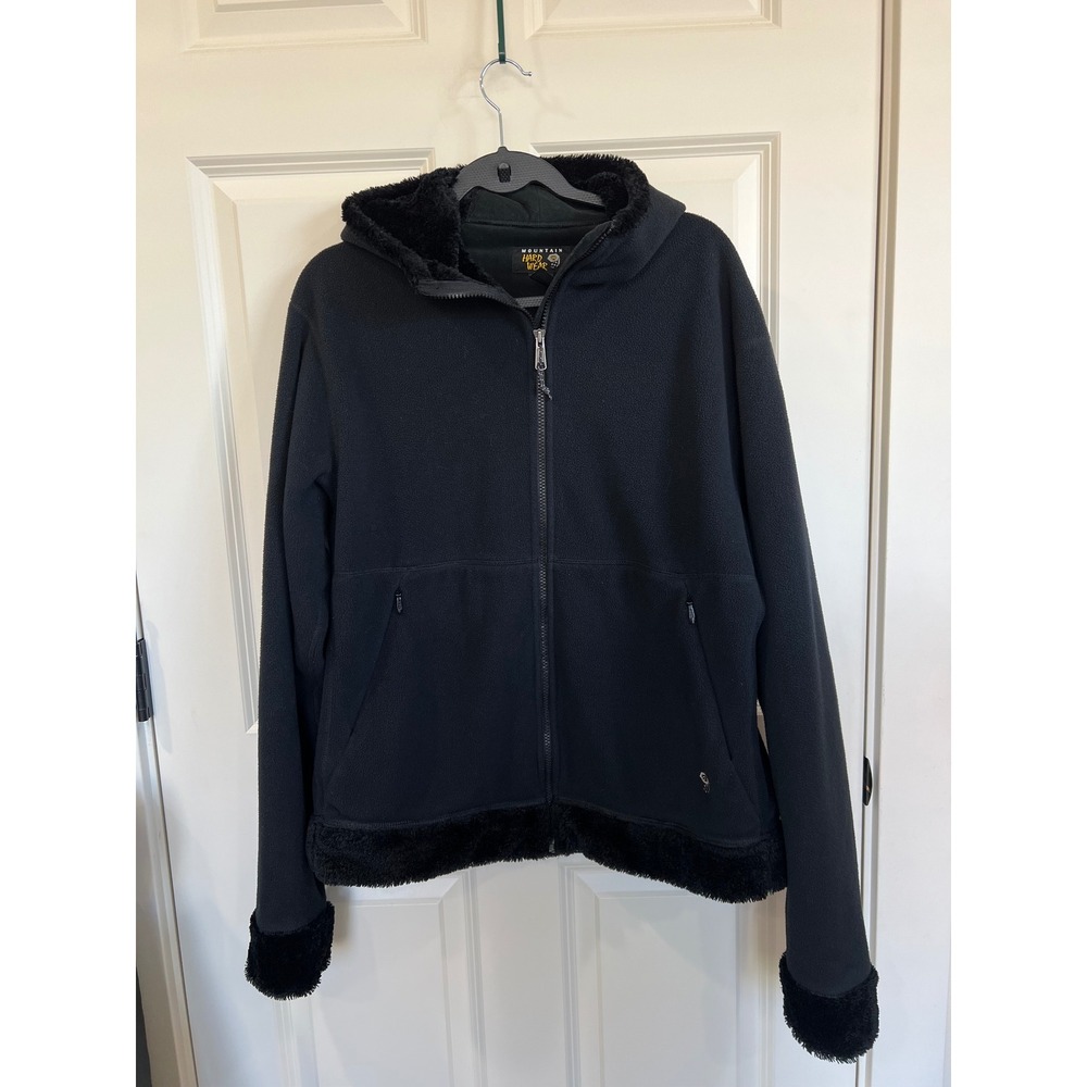 Mountain Hardwear Full Zip Fleece Hooded Jacket Cozy Fleece Interior Black Sz XL